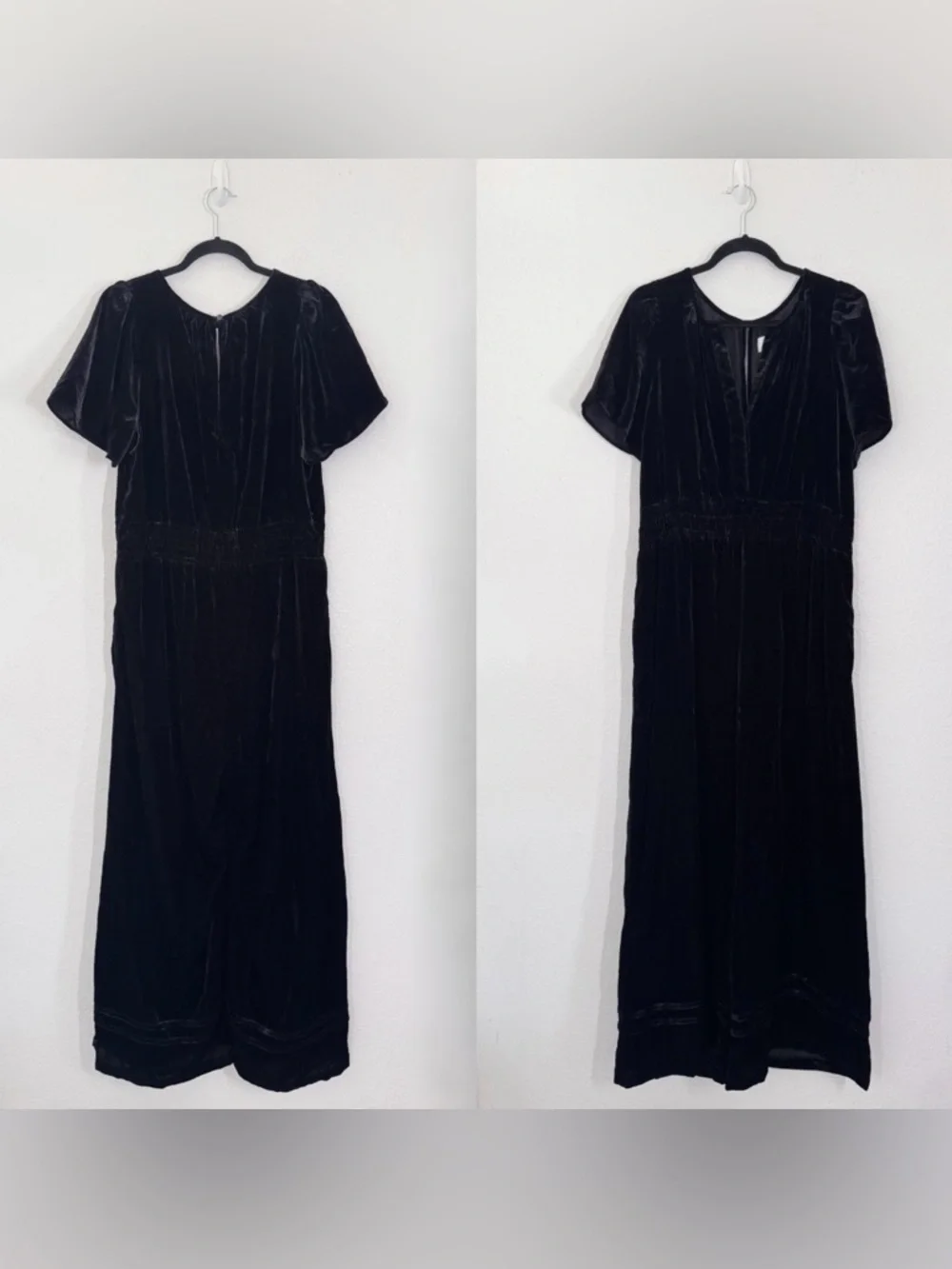 Anthropologie The Somerset Smocked Velvet Wide Leg Jumpsuit in Black XL NEW